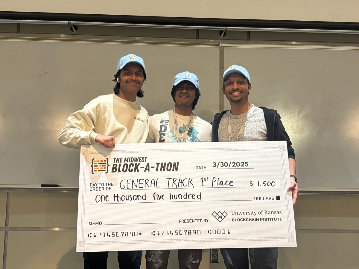 Congratulations to graduate students Jayadithya Nalajala, Murali Krish and Mysore Rahul for winning first place at the Midwest Block-a-Thon, a 20-hour blockchain hackathon, under the general track category! The team impressed the judges with their innovative project titled