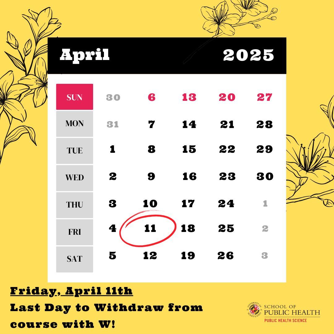 Reminder: The last day to drop a class with a 'W' is Friday, April 11th. 🗓️ Make sure to review your schedule and make any changes before the deadline! ✍️ #CourseReminder #LastDayToDrop