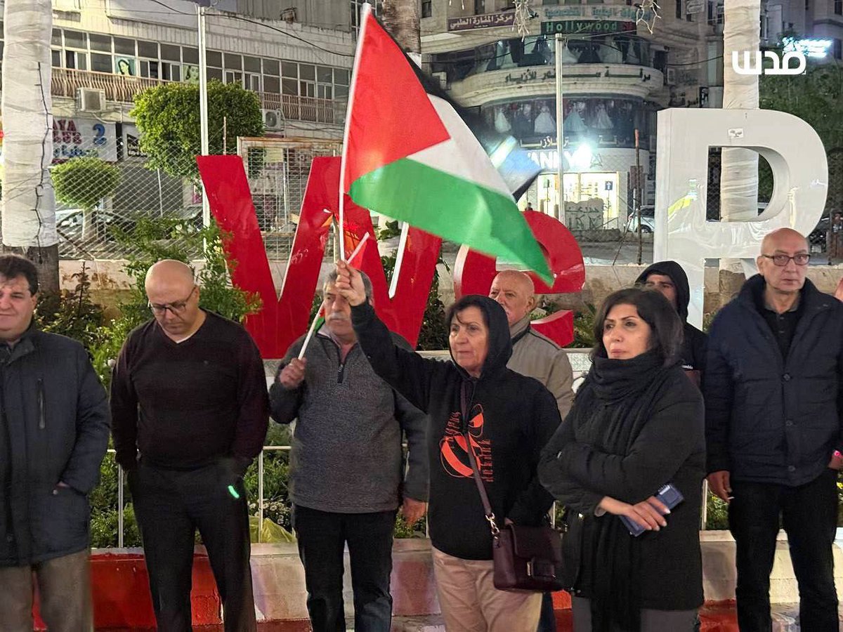 QudsNen's tweet image. A demonstration was held in Ramallah in solidarity with Gaza, denouncing the Israeli occupation’s aggression in Gaza and the West Bank.