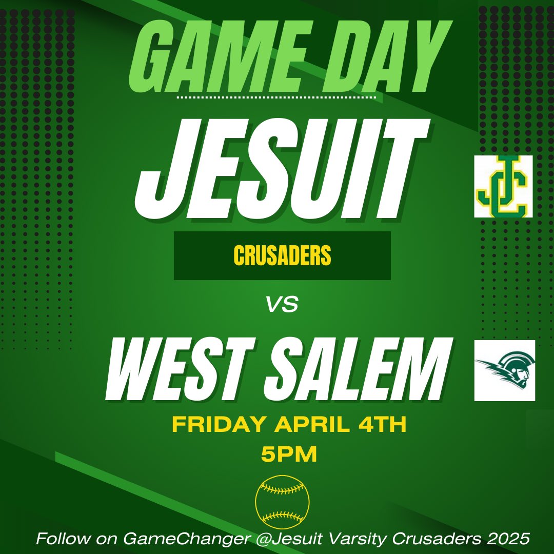 The Crusaders look to rebound from a mid week loss in a Friday sunny afternoon game against West Salem! TGIF! #sadernation 💚💛🥎