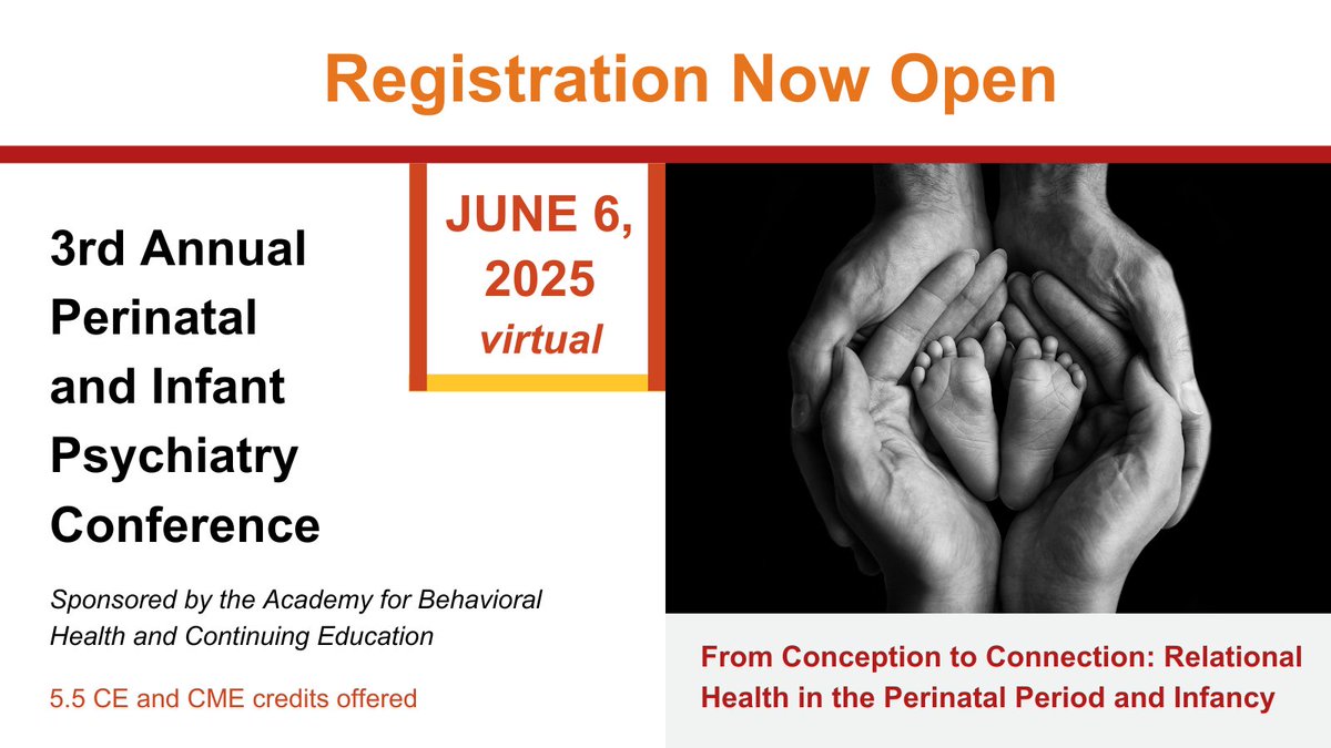 Weill Cornell Medicine Psychiatry (@wcmpsychiatry) on Twitter photo Register now for the 3rd annual Perinatal & Infant Psychiatry Conference on June 6, 2025, hosted by <a href="/WeillCornell/">Weill Cornell Medicine</a>, <a href="/dgsomucla/">David Geffen School of Medicine at UCLA</a> & <a href="/gumedcenter/">GU Medical Center</a>. Free registration with an optional fee for 5.5 CME & CE credits.
Full program & details:  bit.ly/3YeuMsN Register now for the 3rd annual Perinatal & Infant Psychiatry Conference on June 6, 2025, hosted by <a href="/WeillCornell/">Weill Cornell Medicine</a>, <a href="/dgsomucla/">David Geffen School of Medicine at UCLA</a> & <a href="/gumedcenter/">GU Medical Center</a>. Free registration with an optional fee for 5.5 CME & CE credits.
Full program & details:  bit.ly/3YeuMsN