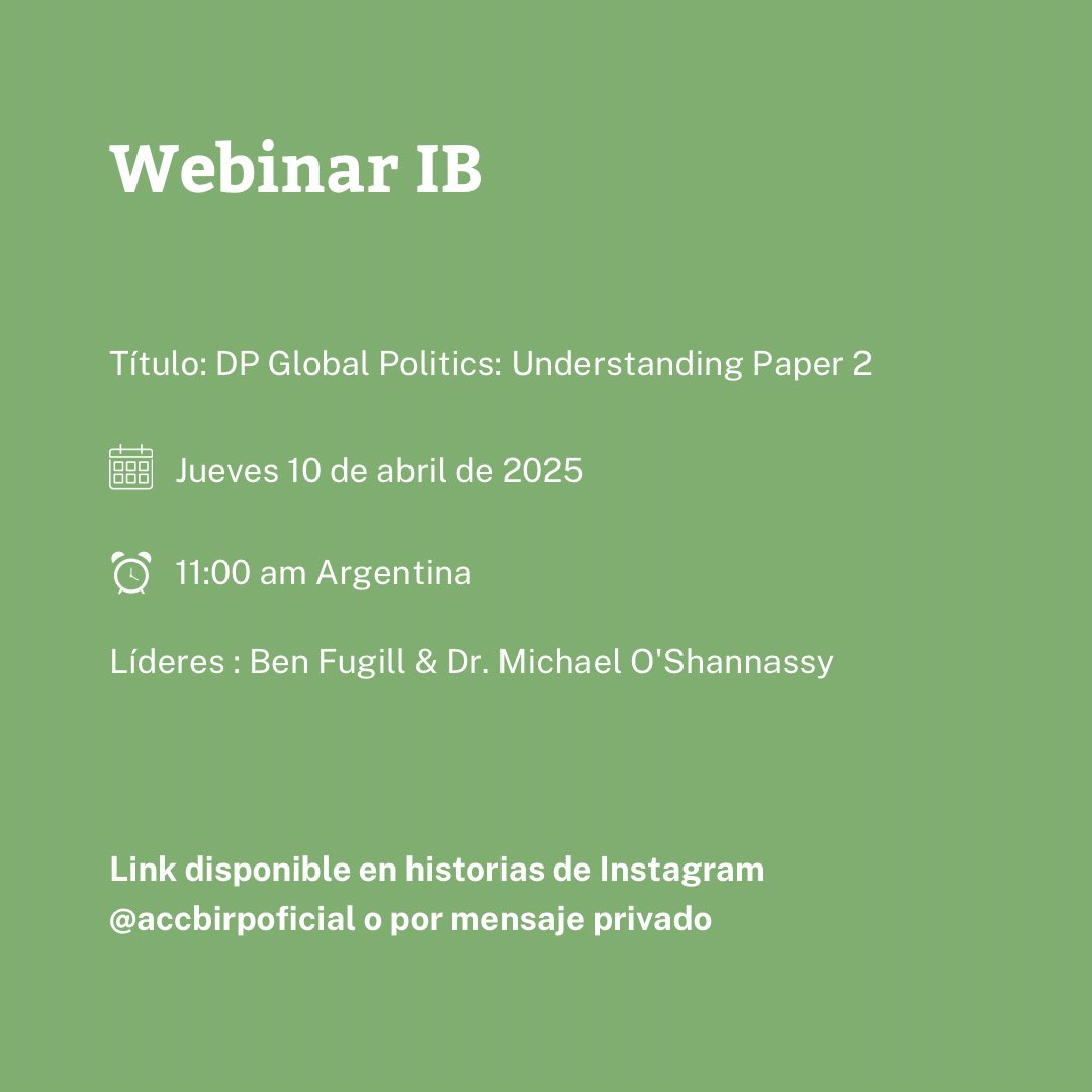 accbirp's tweet image. 📚 ¡Prepara a tus estudiantes para Global Politics Paper 2! Únete al webinar gratuito con el Dr. Michael O’Shannassy.
🔗 bit.ly/41WVPLH
#ACCBIRP #IBEducation #GlobalPolitics