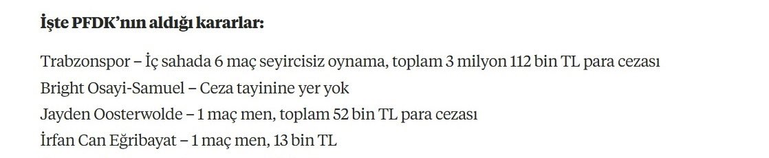 Geçen sezon Trabzon’da taraftar döven Oosterwolde ve İrfan Can Eğribayat’a 1 maç, Osayi’ye ise hiç ceza veremeyen TFF, şimdi rakibine dokunmayan ve dokunduğunu gösteren tek bir foto veya video olmayan Barış’a 6-7 maç ceza vermeye hazırlanıyor. ALAYINIZ SATILIKSINIZ <a href="/TFF_Org/">TFF</a>