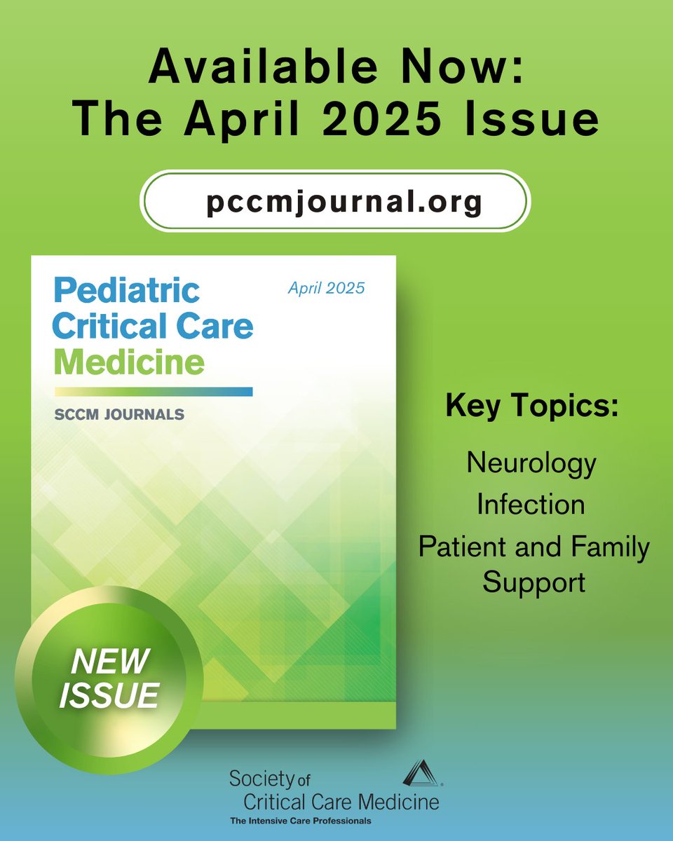 Read the latest expert-developed research from Pediatric Critical Care Medicine. The April 2025 issue is available now: pccmjournal.org

#PedsICU #SCCM <a href="/SCCM/">SCCM</a>