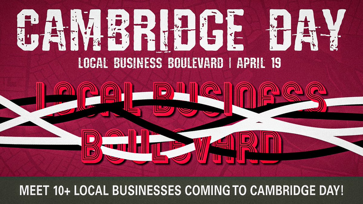 10+ local businesses are coming to Cambridge Day on April 19 as part of the Local Business Boulevard! From authentic food to hot yoga, don't miss out on these gems within our community!

Attending Businesses ⬇️
bit.ly/3R2nTHa

#GoCrimson #OneCrimson