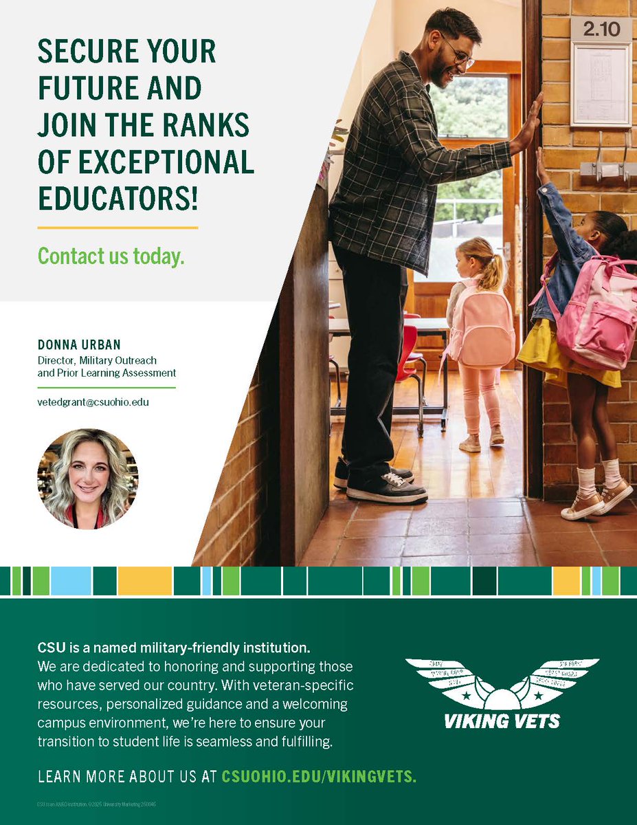 Cleveland State University (CSU) is proud to support our veterans with the EmpowerVetEd Grant available to military members and their spouses for the Master of Urban Secondary Teaching (MUST) program, CSUteach Program, or Dual Resident Education (DREAM) program.