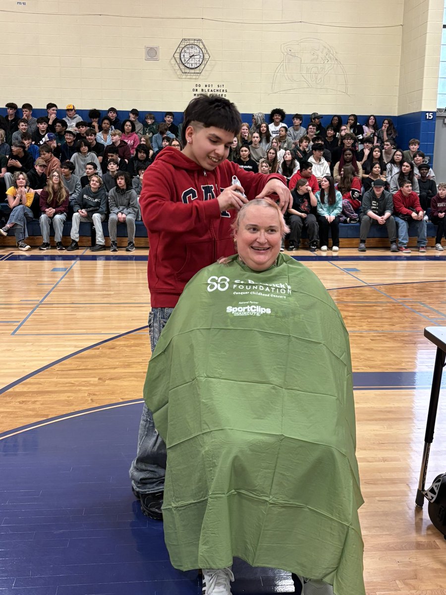 St. Baldrick’s is underway at GMS! Ms. Corey started us off by having a student shave her head!