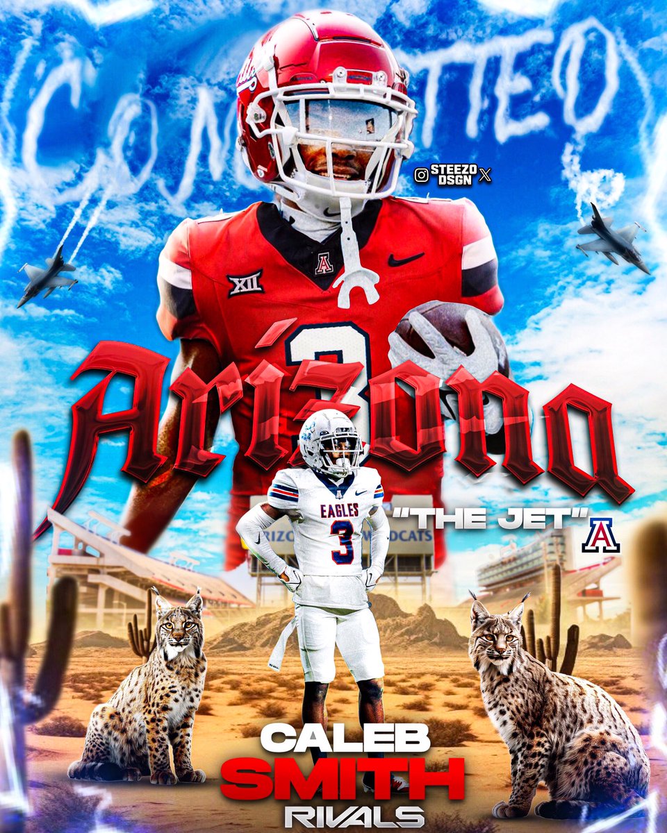 Steezo (@steezodsgn) on Twitter photo BREAKING: Class of 2026 3 ⭐️ Wide Receiver Caleb Smith ( <a href="/caleb_jet/">Caleb "The Jet" Smith</a> ) has committed to Arizona he tells me.
-
Caleb Smith is a 5’9 (165 LBS) Wide Receiver out of Allen, TX. He has a total of 20 offers and chose Arizona over offers from schools such as Utah, Texas Tech, Arkansas BREAKING: Class of 2026 3 ⭐️ Wide Receiver Caleb Smith ( <a href="/caleb_jet/">Caleb "The Jet" Smith</a> ) has committed to Arizona he tells me.
-
Caleb Smith is a 5’9 (165 LBS) Wide Receiver out of Allen, TX. He has a total of 20 offers and chose Arizona over offers from schools such as Utah, Texas Tech, Arkansas