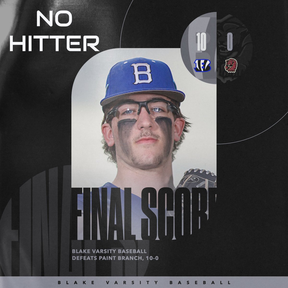 Varsity Baseball defeated Paint Branch 10-0 tonight. Sophomore Isaac Blinkoff threw a no-hitter, pitching six innings and striking out 14 batters!