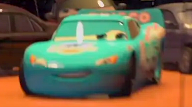 Kerchoo95's tweet photo. In #Cars (2006), near the end of #LightningMcQueen's #Dinoco daydream, he is seen in a mansion in Hollywood wearing gold #PistonCup spinners. However, when the mansion is seen from a distance, McQueen appears to still have his blue racing wheels and #Lightyear tires. https://t.co/xnhEgTNdf3