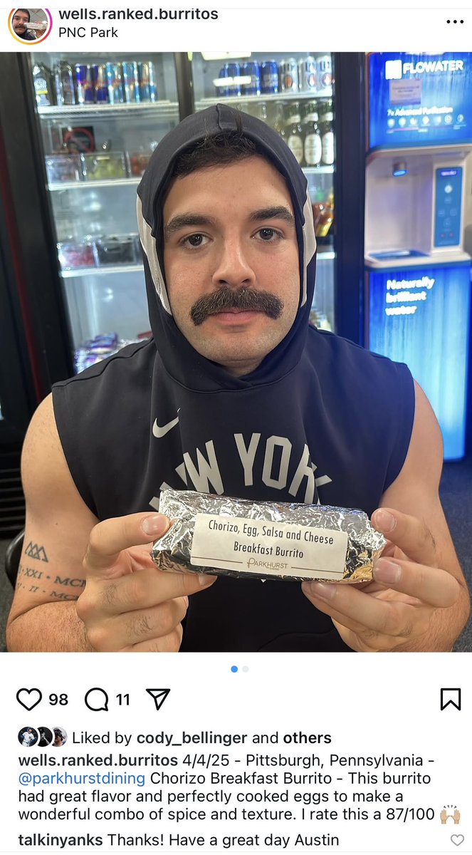 Austin Wells has started an Instagram account dedicated to ranking burritos