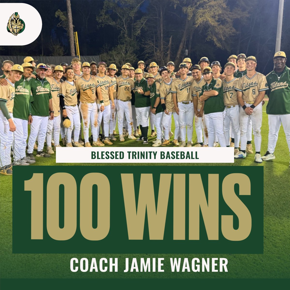 Congratulations to Head Baseball Coach Jamie Wagner on his hundredth victory tonight. Thank you for leading the Titans!