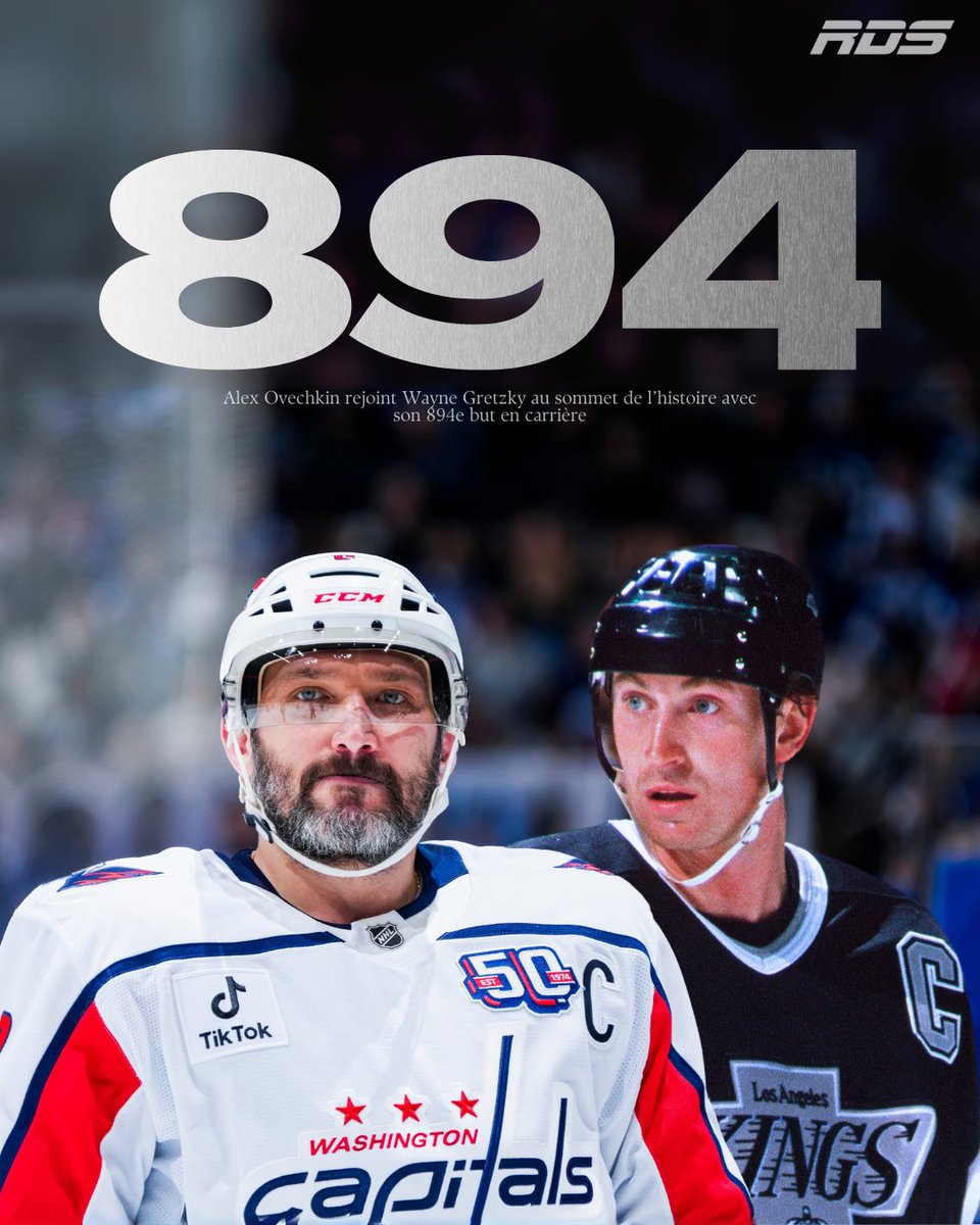 RDSca's tweet photo. ALEX OVECHKIN REJOINT WAYNE GRETZKY AU SOMMET DE L’HISTOIRE DE LA LNH AVEC SON 894e BUT! 🚨

#Gr8Chase #nhl https://t.co/Vr2bo531pW