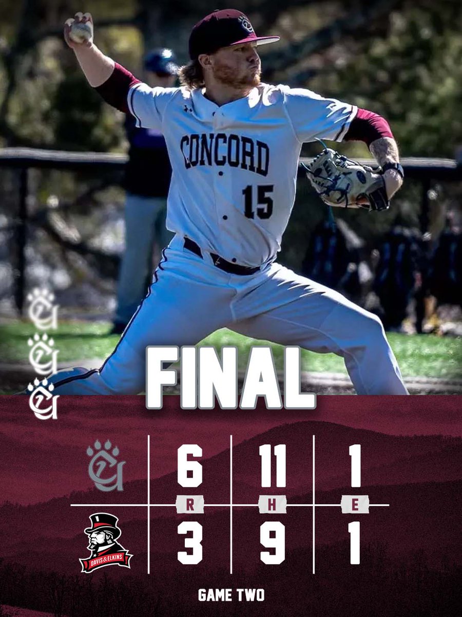 cumountainlions's tweet image. .@ConcordBaseball FINAL

Game 2
Concord 6
Davis &amp;amp; Elkins 3

Hits: Kaden Swaim (3), Matt DiSanti (2)
RBI: Kaden Swaim (4), Austin Hear (1)
WP: Zach Powell (7.0IP, 9H, 2ER, 1BB, 7K)