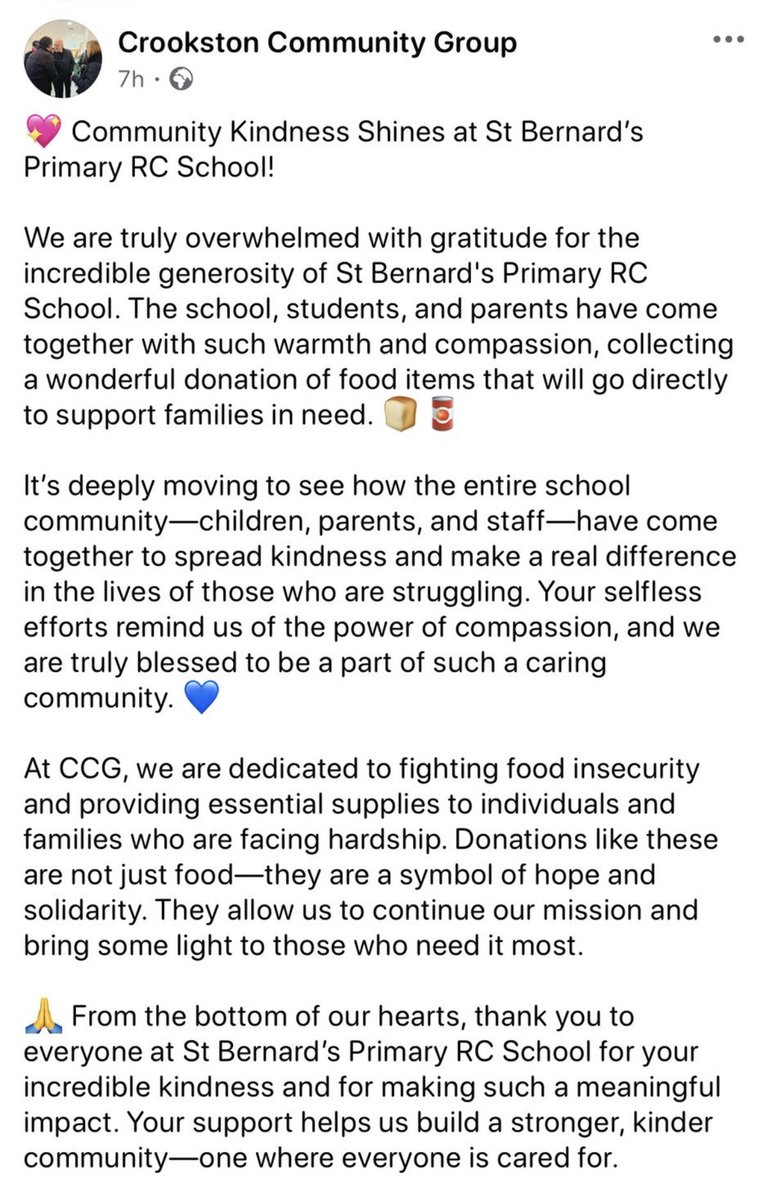StBernardsPS's tweet image. The Social Enterprise Pupil Action Team delivered a generous food donation to the Crookston Community Food Bank today! Proud of their hard work and commitment to supporting those in need. @SEA_Edu #CommunitySupport #SocialEnterprise #PupilActionTeam