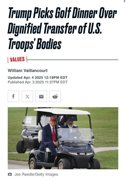 Golf instead of honoring our fallen American soldiers. 

The President’s disrespect for our men &amp; women in uniform hits a new low.

Despicable.