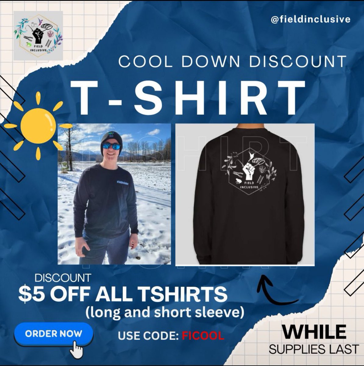 FieldInclusive's tweet image. 🔥 The temps are getting warmer, and our prices are dropping!
Now through Memorial Day, take $5 off all Field Inclusive shirts—long sleeve or short! Rep your support for inclusive outdoor spaces in style this summer. USE CODE: FICOOL
Order Now: fieldinclusive.org/shop/
