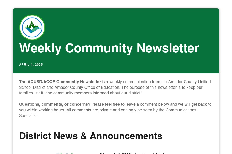 acusd_acoe's tweet photo. Weekly Community Newsletter - April 4, 2025 https://t.co/Bb4Y0fZsud via @ParentSquare https://t.co/E1Adtm8eBf