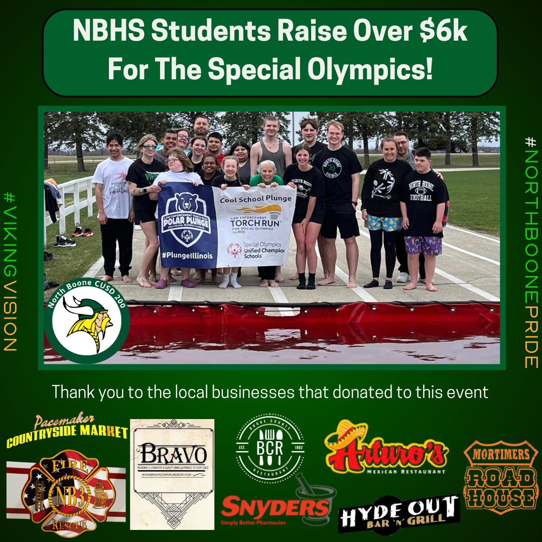 North Boone students and staff participated in the Special Olympics Polar Plunge at the high school on April 1, 2025.
North Boone High School raised over $6000.00! #NorthBoonePride #VikingVision #PolarPlunge