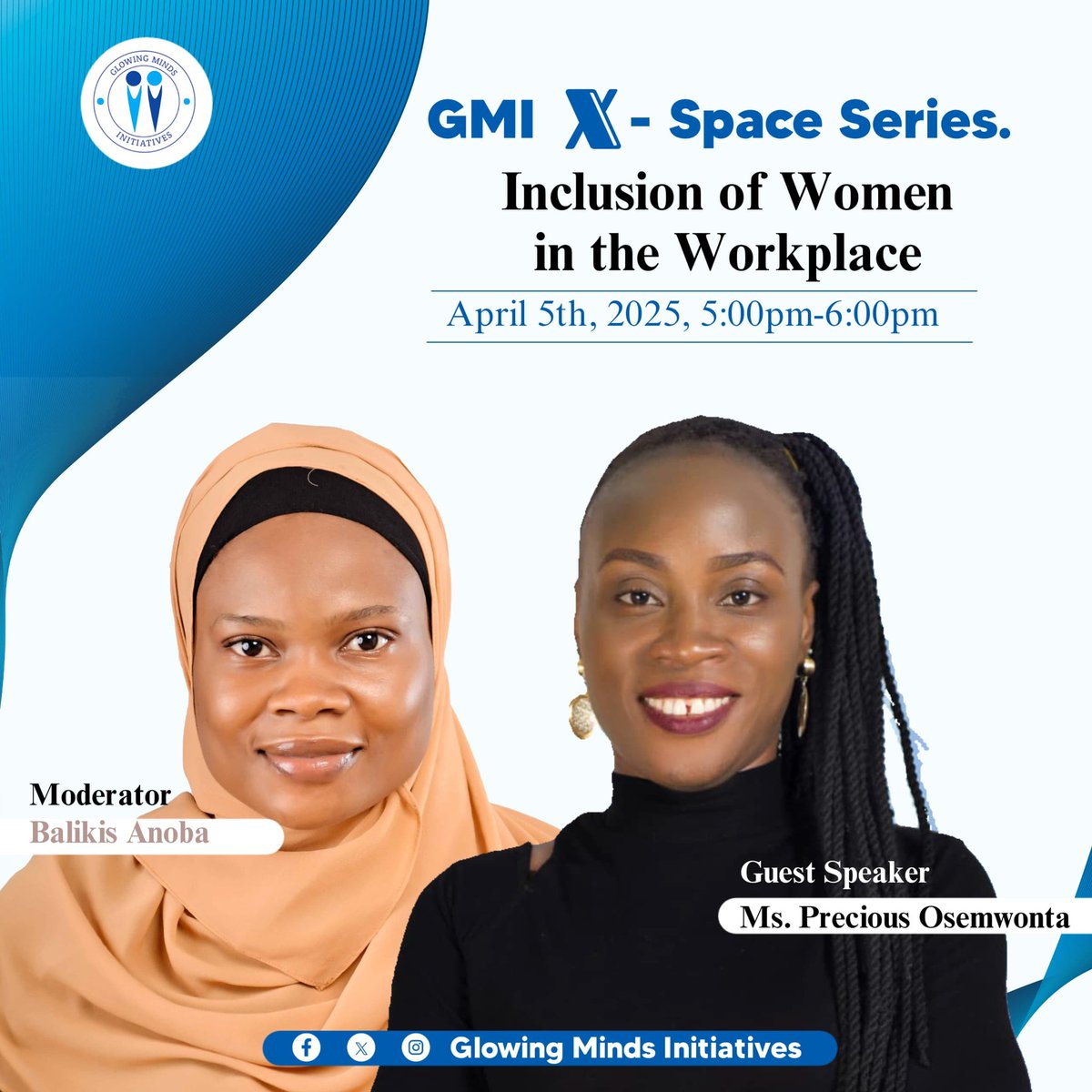 Amdalatayoola's tweet photo. Join @glowing_minds tomorrow as we discuss "Inclusion of Women in the Workplace" by our guest speaker @Preshi_Pee. It's promise to be Educative!

Tell someone to tell someone. https://t.co/IYeb0KCQj1