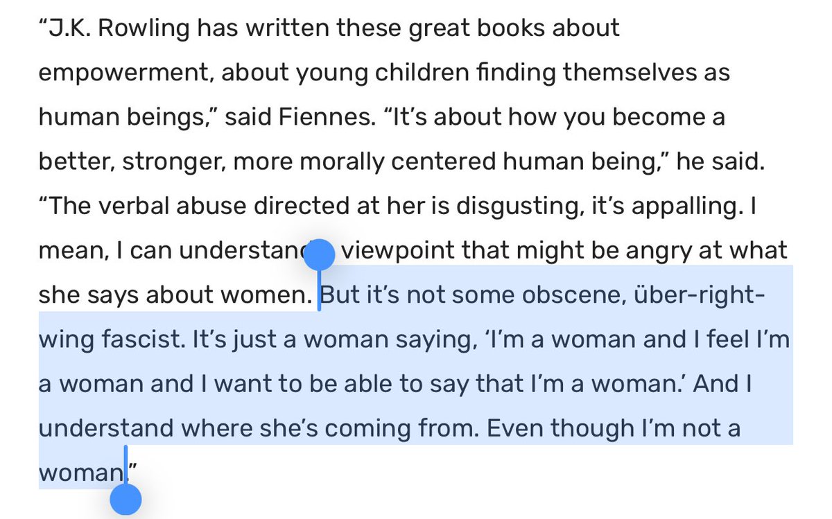 so anyways fuck ralph fiennes and his defense of a disgusting, harmful transphobe who spews hate every second of the day and then plays the victim