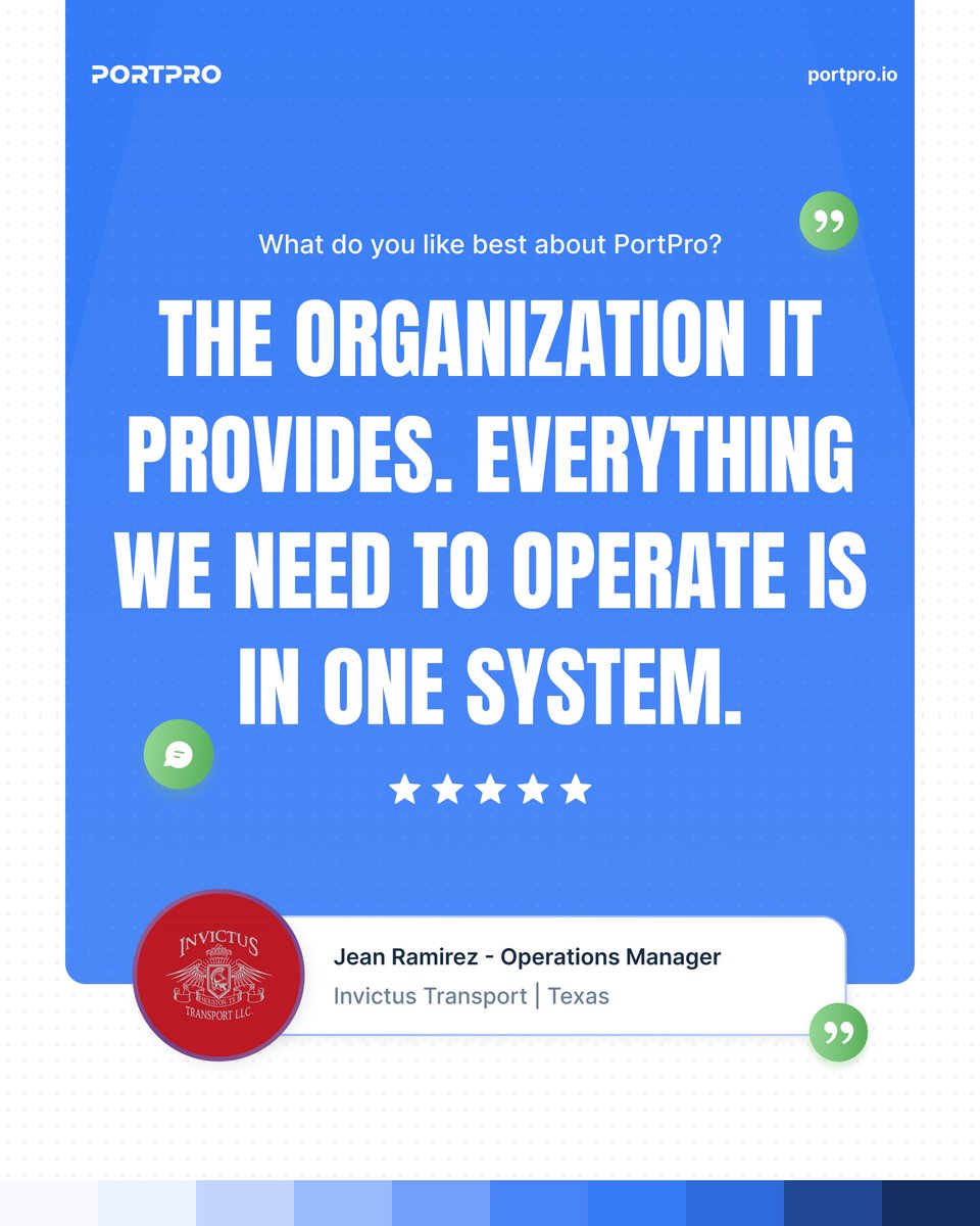 PortProtms's tweet image. Efficiency at its best! 🚛 Jean Ramirez from Invictus Transport shares how PortPro keeps everything organized in one system, making operations smoother than ever! What do YOU like best about PortPro? Drop a comment below! 👇 #PortPro #TruckingTech #EffortlessOperations…