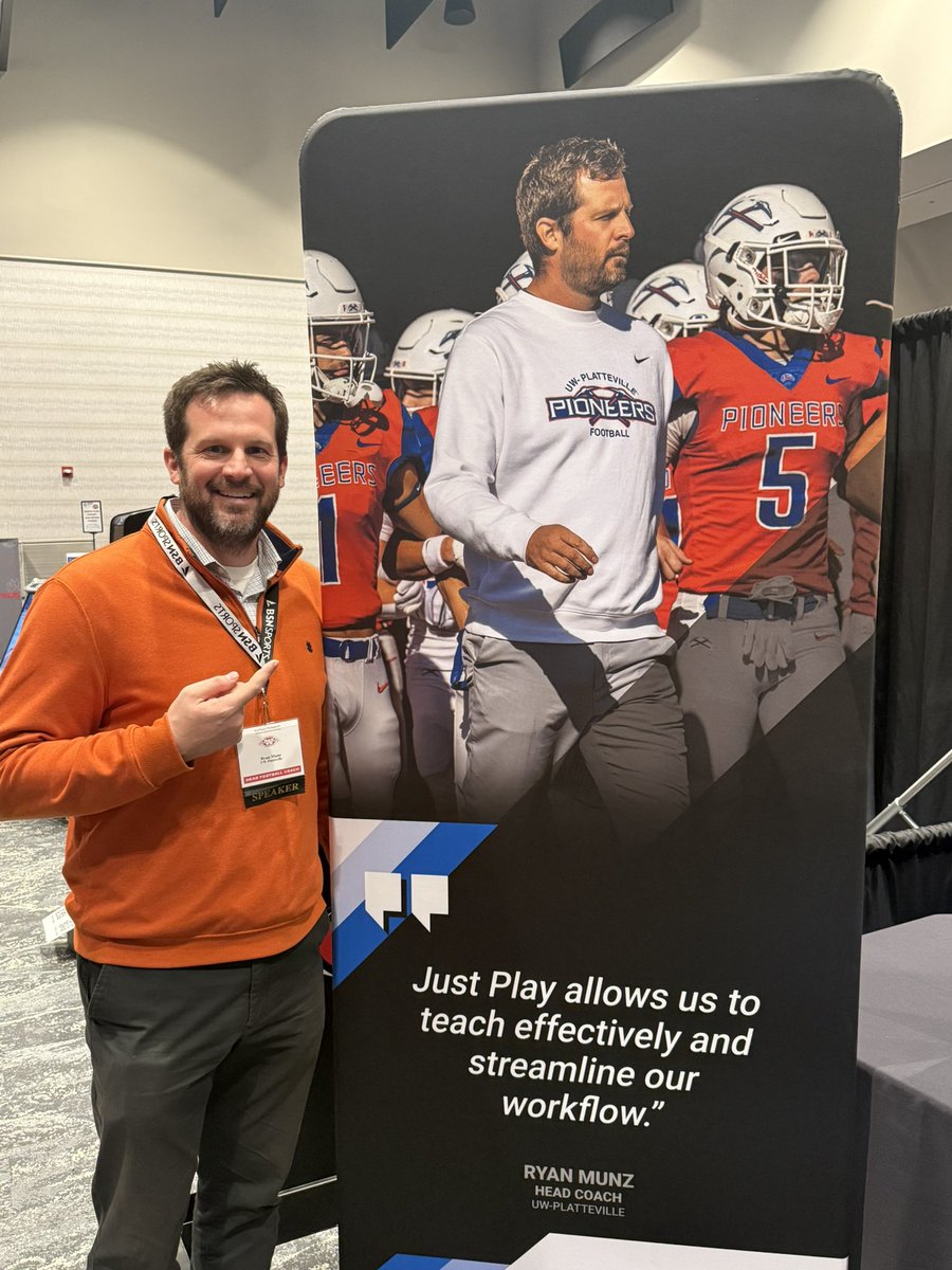 Great to connect with <a href="/Ryan_Munz/">Ryan Munz</a> and <a href="/UWPlattFootball/">UW-Platteville Football</a> at the <a href="/wifca/">WiFCA</a> Clinic! Thanks to all the WI <a href="/justplayfb/">Just Play Football 🏈</a> clients for stopping by &amp; helping us grow!