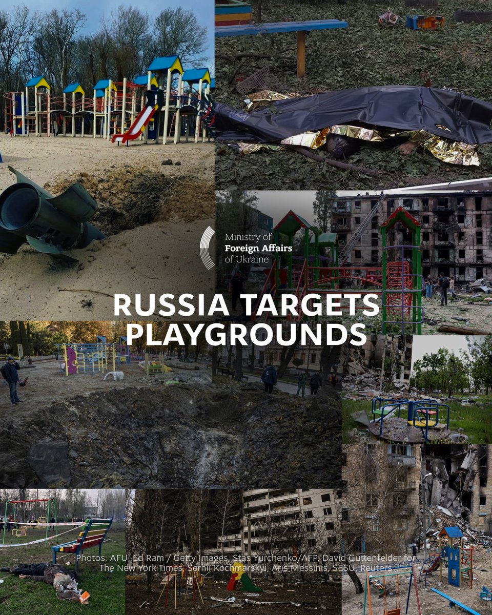 Russia has repeatedly targeted playgrounds — places that symbolize childhood. Since the start of the full-scale invasion, over 600 Ukrainian children have been killed — some even near the very swings and slides. Six of them were killed today in Kryvyi Rih.

To Russia, nothing is