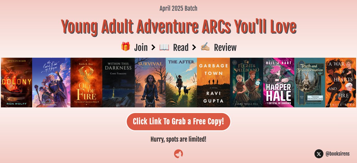 🚀 Thanks, <a href="/booksirens/">BookSirens</a>, for featuring COLONY in this awesome book bundle! 

🪐 Sci-fi horror on Mars. Giant bugs. Movie nerd hero.
Be part of my review team ➡️ booksirens.com/bundle/young-a…

#SciFiBooks #YASciFi #SciFiThriller #BookReviewTeam #IndieAuthor #BookLovers