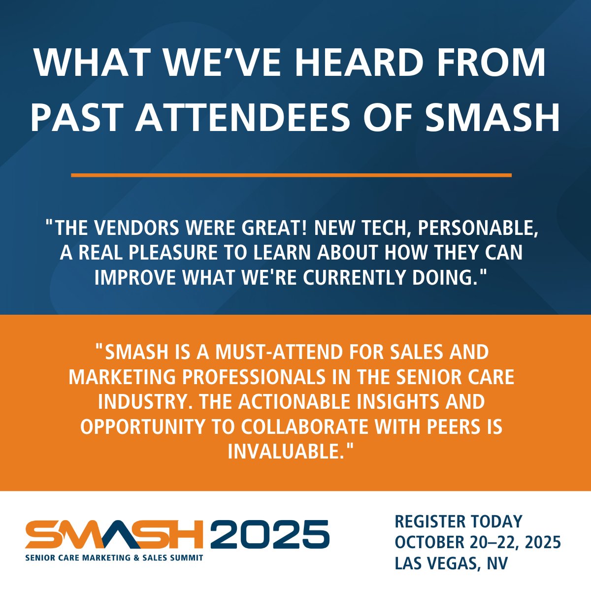 We can't wait to welcome you back to Las Vegas for a bigger and better #SMASH2025.

Tell us why YOU attend SMASH - add some of your favorite photos of the meeting and make sure to tag us too!

PS: Tier 1 rates are about to sell out! Register today lnkd.in/ghNH7zif