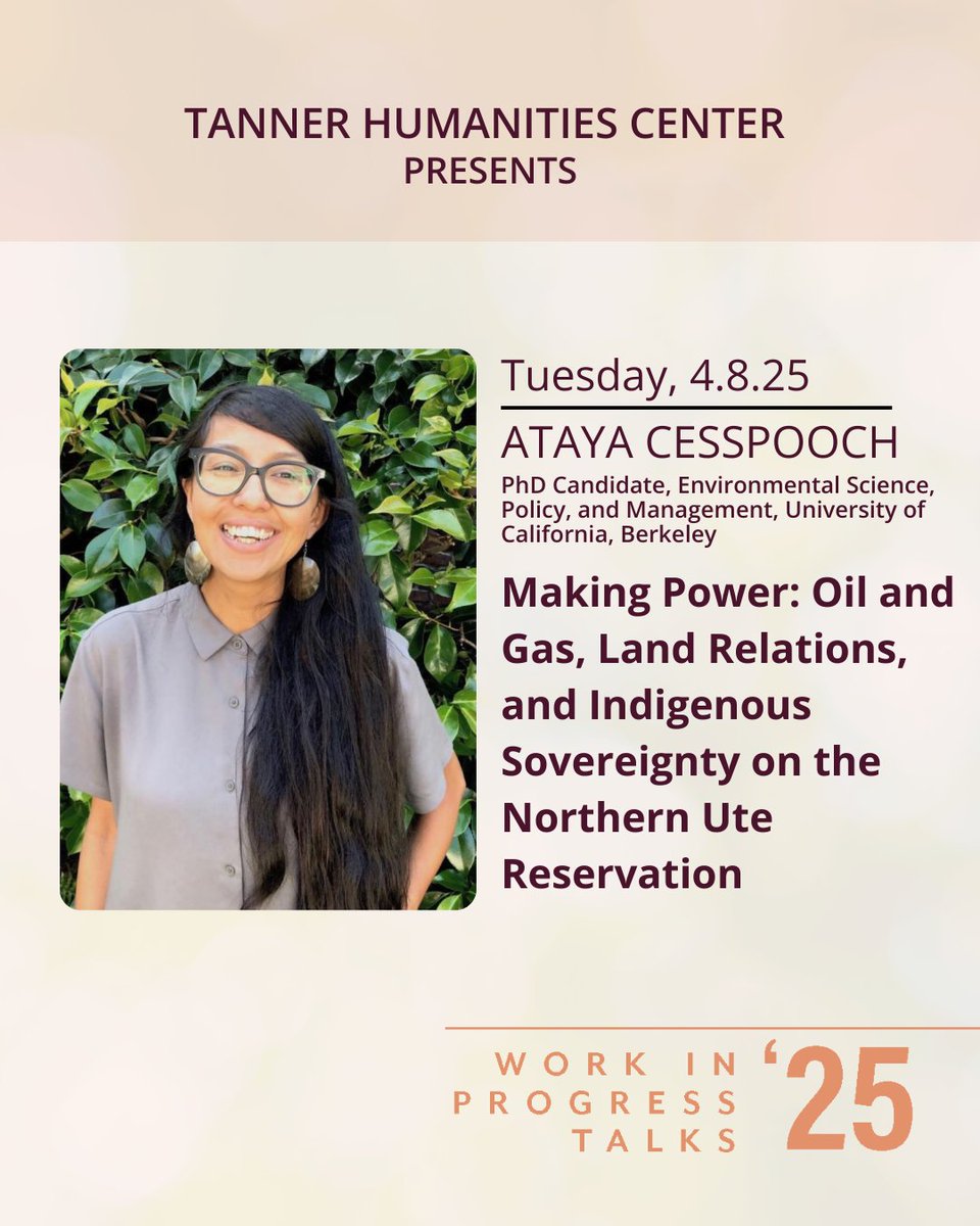 Join us! PhD Candidate Ataya Cesspooch will be presenting her research Tuesday at 12pm in the Jewel Box, CTIHB 143 @uofuhumanities

See you there!
#tannerhumanitiescenter #indigenoussovereignty #uofuhumanities #utahhumanities #WIPs