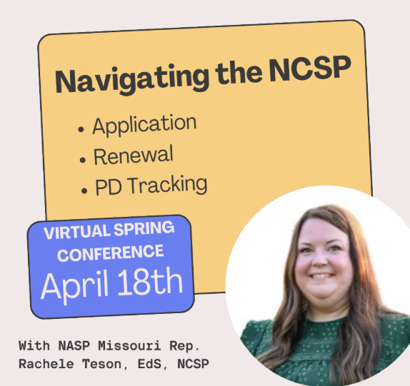 If you're interested in becoming nationally certified or need to renew, don't miss Missouri NASP representive, Rachele Teson's, breakout session at the virtual spring conference! Registration is open!  maosp.wildapricot.org/event-6078740