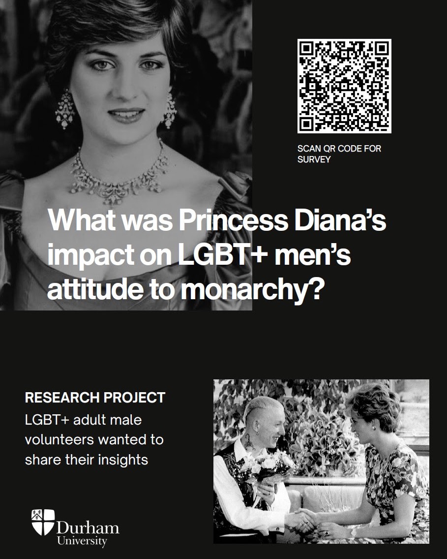 Wakefield local Luke Sewell is investigating Diana's place in LGBT+ culture and its significance, and would greatly appreciate participants to share their insights in his online survey.
For further details, please scan the QR code 
What does Princess Diana mean to you? #LGBT_Icon