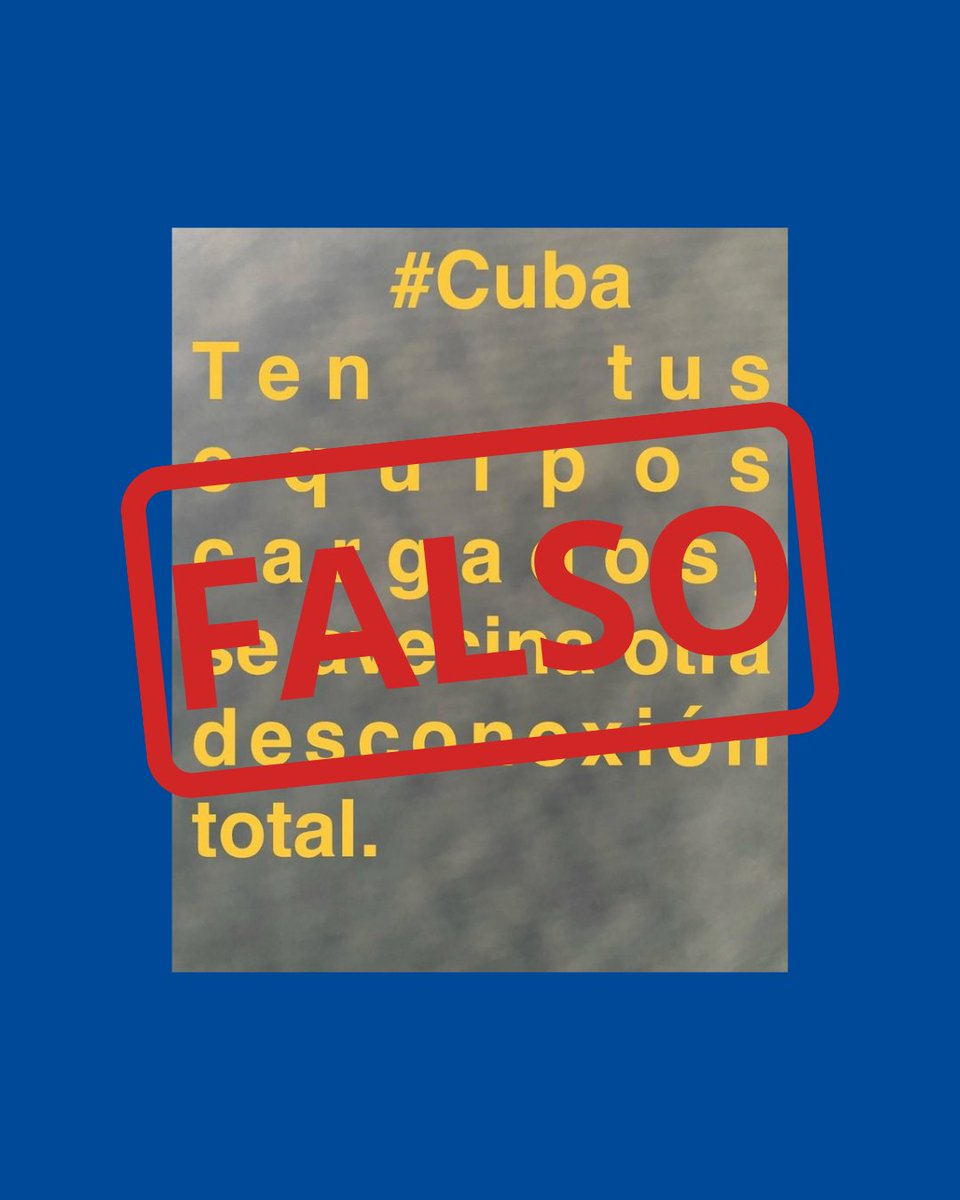 ⛔ ATENCIÓN: Es #FALSO que habrá una desconexión total de #SEN en Cuba. 

Las afectaciones se mantendrán según la planificación en cada provincia y el déficit de generación actual.

👉 Manténgase informado por los canales oficiales de la Unión Eléctrica.

#UNE #UniónEléctrica