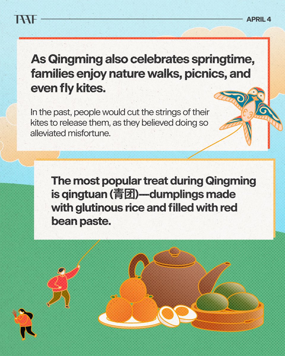 A traditional Chinese festival that takes place on the fifteenth day after the spring equinox, Qingming is a time for families to gather as they clean graves, make offerings, and reflect on their ancestral history. Swipe to learn more.