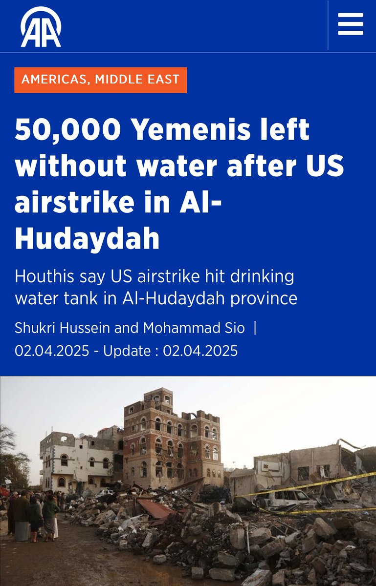 Alas, the US is finally safe now that 50,000 Yemenis have no access to water. aa.com.tr/en/americas/50…