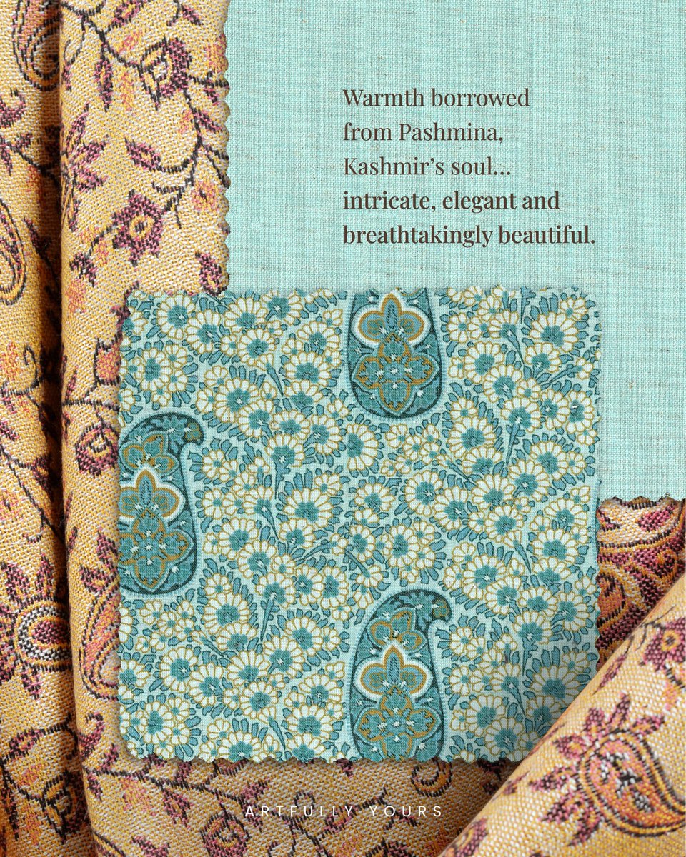 NuHomeIndia's tweet image. Delicate and timeless, echoing a craft carried through the valleys, our Kashmir Collection is a tribute to the breathtaking beauty of Pashmina. This is where softness meets story, and luxury lives in every fold.
.
.
#ArtfullyYours #NuHome #KashmirCollection #Kashmir #Pashmina