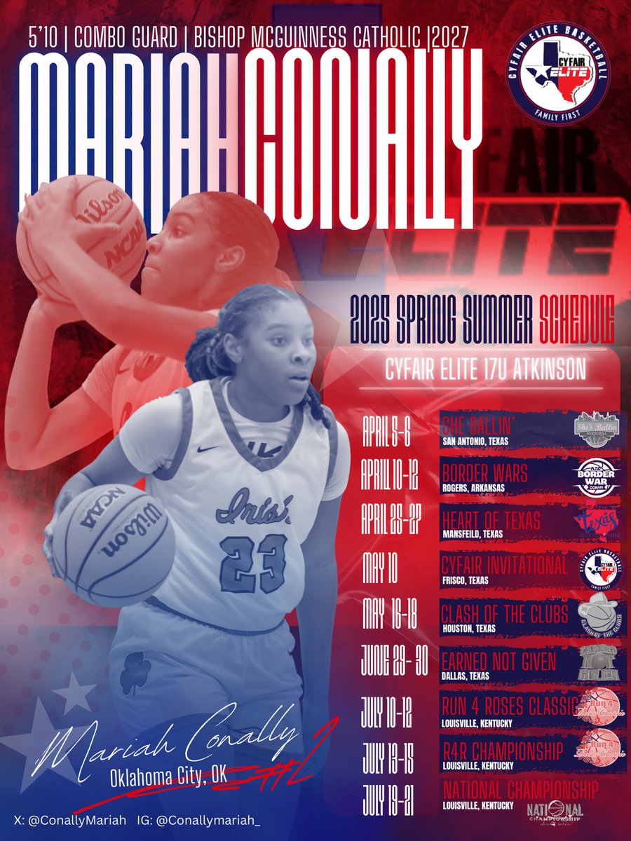 Mariah Conally ‘27 (@conallymariah) on Twitter photo Locked in for the summer. Here’s my 2025 travel schedule — ready to compete, grow, and get noticed.
#RecruitmentSeason #WomensBasketball #ClassOf2027
<a href="/CyFairOklahoma/">CyFair Elite Oklahoma</a> Locked in for the summer. Here’s my 2025 travel schedule — ready to compete, grow, and get noticed.
#RecruitmentSeason #WomensBasketball #ClassOf2027
<a href="/CyFairOklahoma/">CyFair Elite Oklahoma</a>