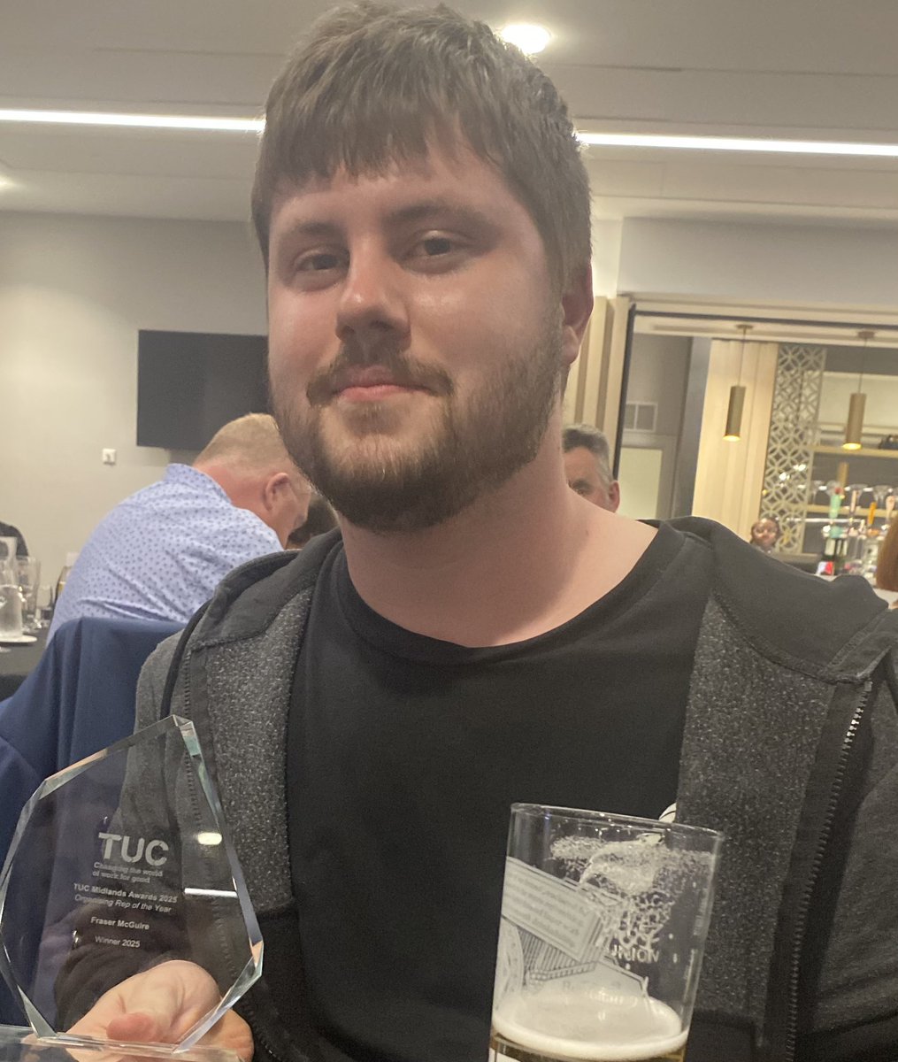 Unite Hospitality East Midlands (@unitehospoem) on Twitter photo Over the moon to announce that our branch chair <a href="/frasermcguire_/">Fraser McGuire</a> has just won Organising Rep of the year at <a href="/TUCMidlands/">TUC Midlands</a> Awards 2025! You’ve done <a href="/FairHospitality/">Unite Hospitality</a> and <a href="/UniteEastMids/">Unite East Midlands</a> proud! Over the moon to announce that our branch chair <a href="/frasermcguire_/">Fraser McGuire</a> has just won Organising Rep of the year at <a href="/TUCMidlands/">TUC Midlands</a> Awards 2025! You’ve done <a href="/FairHospitality/">Unite Hospitality</a> and <a href="/UniteEastMids/">Unite East Midlands</a> proud!