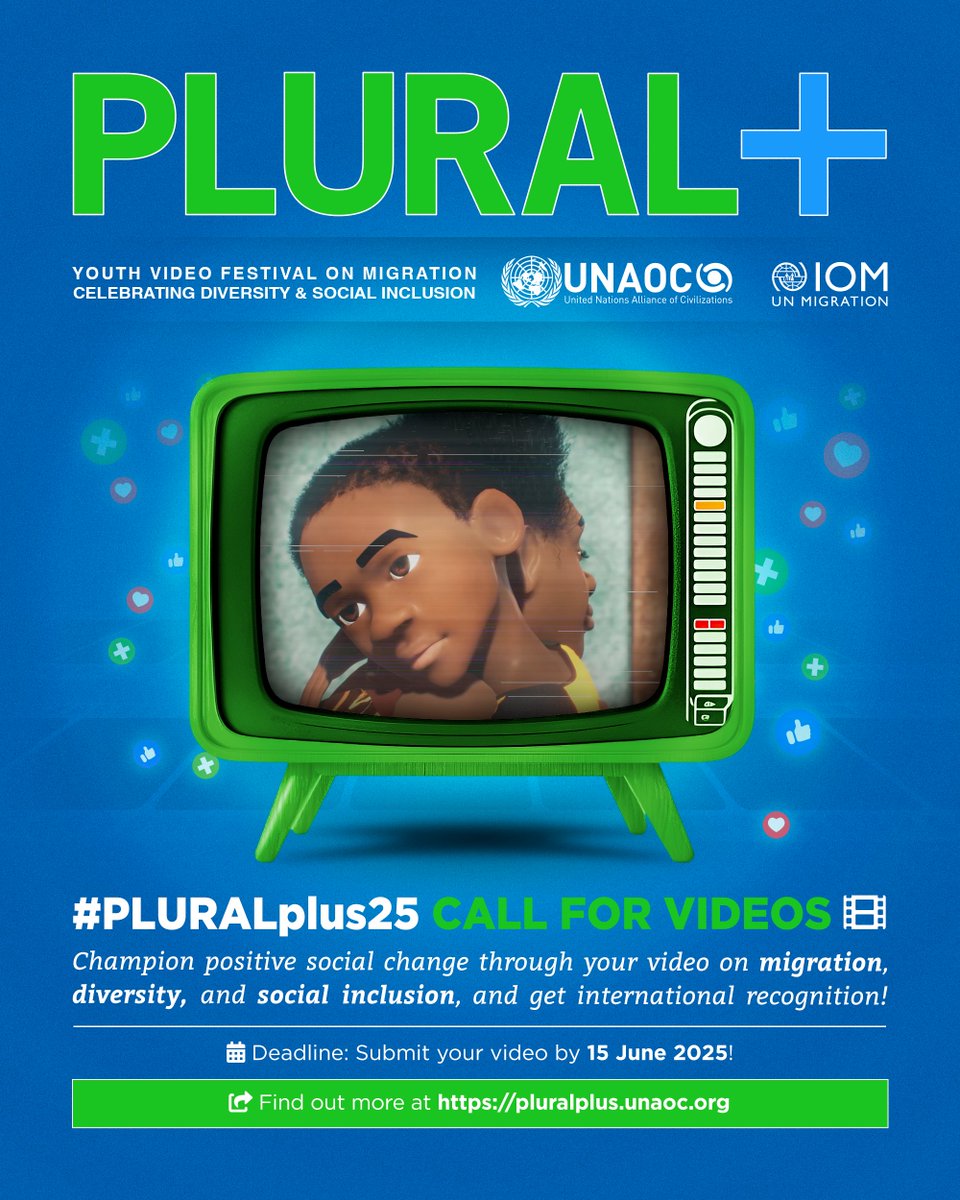 UN DESA (@undesa) on Twitter photo 🤔 Do you have a story about #migration, #solidarity or social #inclusion?
If you are:
✅< 25 yo
✅ interested in filmmaking
✅ keen to make a difference in the world 🌍
👉 #PLURALplus25 is your platform!
🔗 Submit your video by 15 June: pluralplus.unaoc.org
<a href="/UNAOC/">UNAOC - United Nations Alliance of Civilizations</a> <a href="/IOMatUN/">IOM Office UN (NY)</a> 🤔 Do you have a story about #migration, #solidarity or social #inclusion?
If you are:
✅< 25 yo
✅ interested in filmmaking
✅ keen to make a difference in the world 🌍
👉 #PLURALplus25 is your platform!
🔗 Submit your video by 15 June: pluralplus.unaoc.org
<a href="/UNAOC/">UNAOC - United Nations Alliance of Civilizations</a> <a href="/IOMatUN/">IOM Office UN (NY)</a>