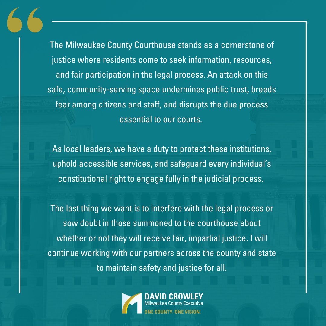 My statement on ICE Arrests at the Milwaukee County Courthouse.