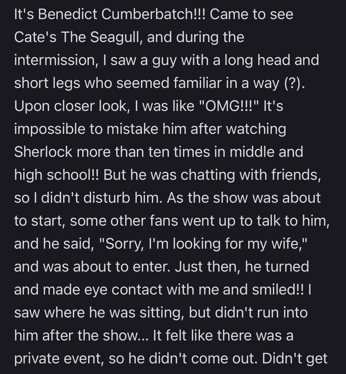 SmilingBenedict's tweet photo. Benedict and Sophie went to see Cate Blanchett in "The Seagull" yesterday! It seems they hung out backstage afterwards and I wish we had a pic 😍 📷 kerniverse on rednote https://t.co/2k2XNIuGMp