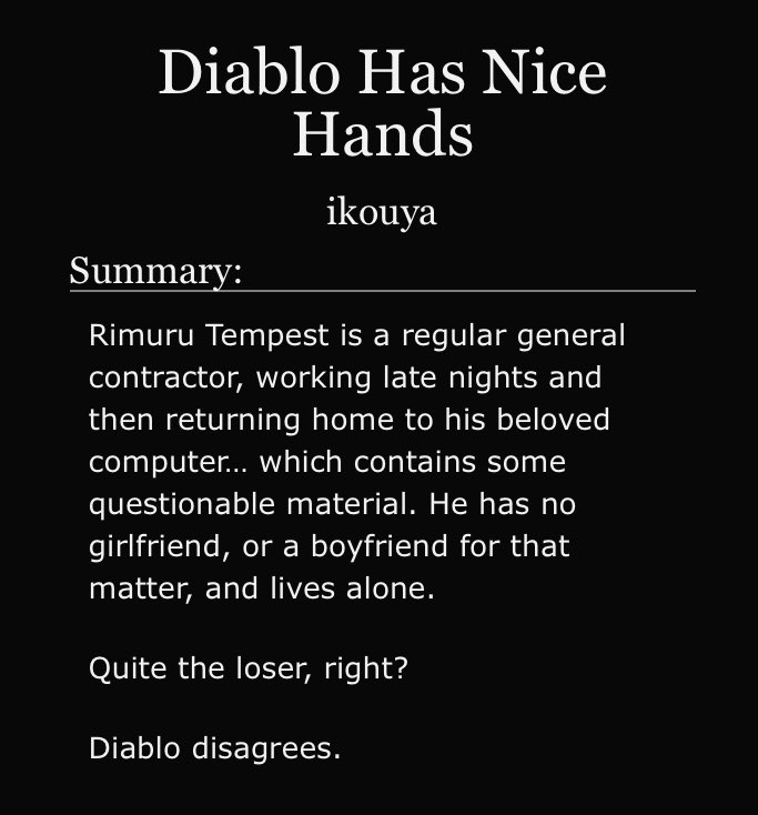 atrameu's tweet photo. new fic posted after like 5 months !! um.
🖤 diarim
🩵 7.6k, rated E
🖤 A messy AU where modern Rimuru meets canon Diablo
🩵 https://t.co/hVhJ4vR527
#ディアリム #diarim #tensura 😗😗 https://t.co/XMb5oRRK3L