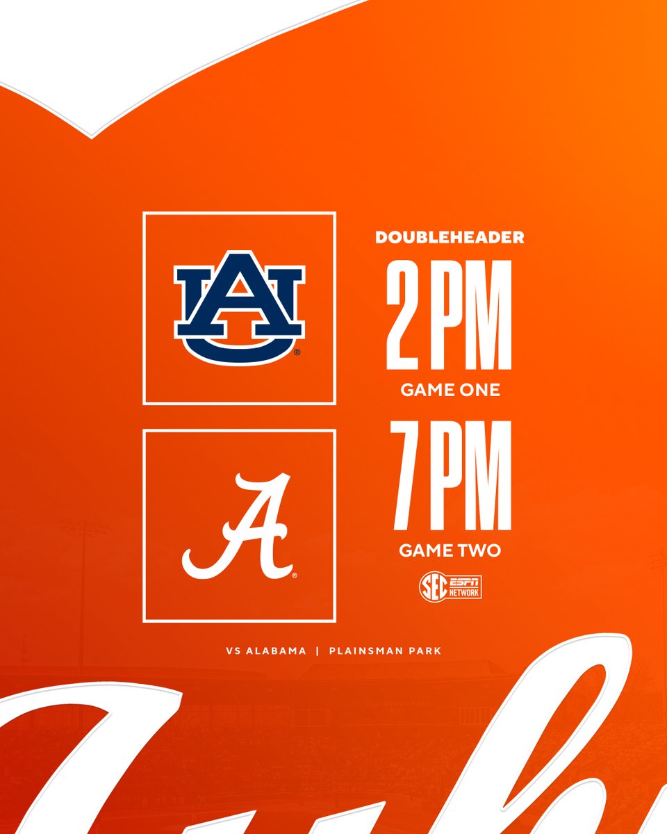 Schedule Change 🚨

Due to Sunday's forecast, we'll wrap up the series with a Saturday doubleheader. 

📰 » auburntige.rs/4iVzN1J

#WarEagle