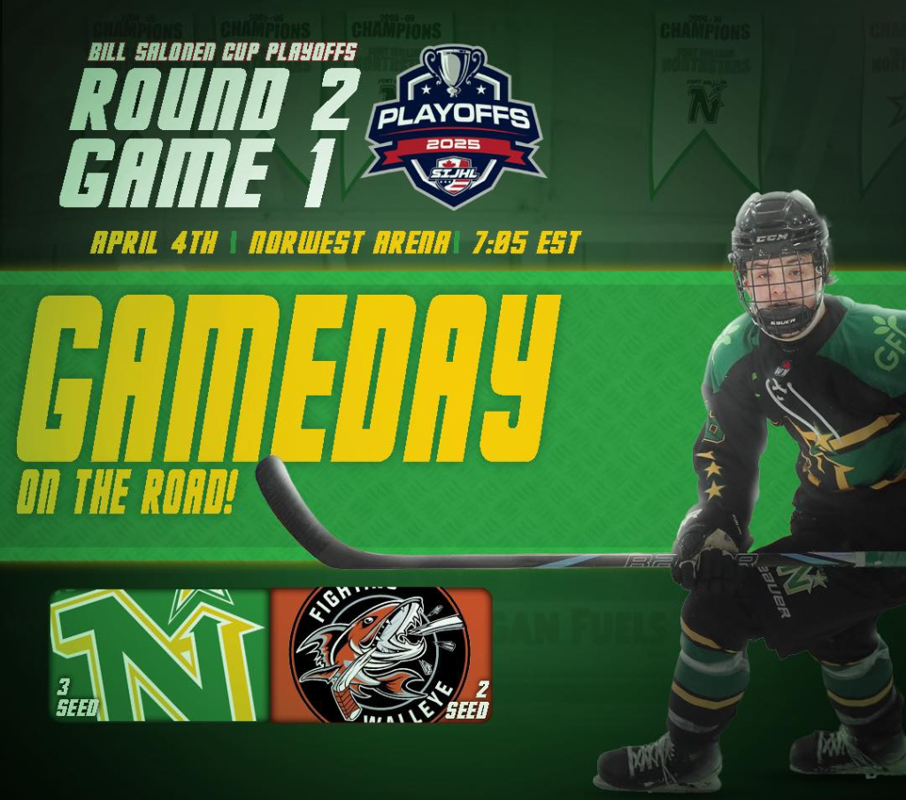 Game 1 tonight between the North Stars and <a href="/KamRiverWalleye/">Kam River Fighting Walleye</a> 
sijhl.tv/events/67ed595…  #SIJHL