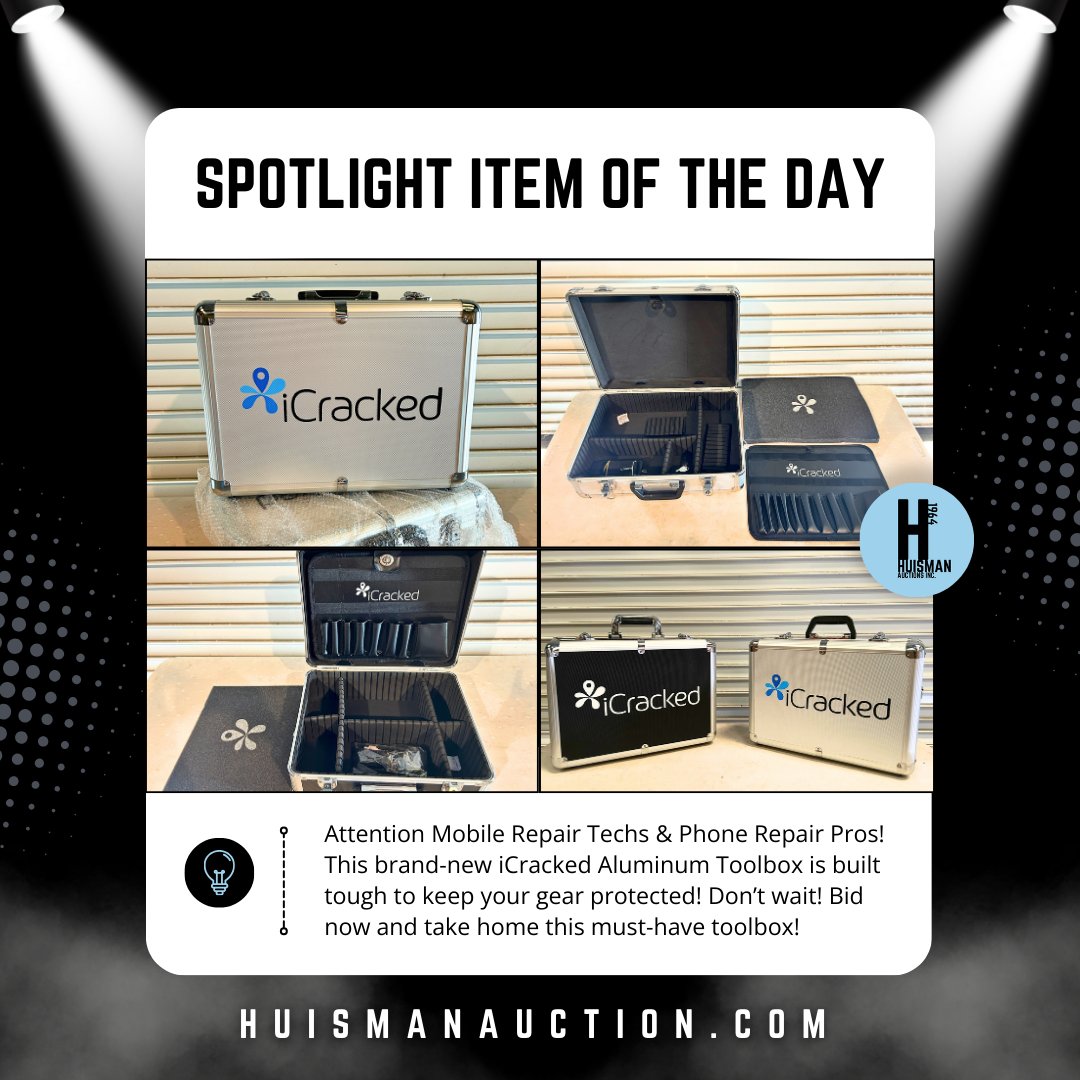huismanauction's tweet image. Attention Mobile Repair Techs &amp;amp; Phone Repair Pros!📱 This iCracked Aluminum Toolbox is built tough to protect your essential repair tools while keeping everything organized! 

Place your bids at HuismanAuction.com today.🎉

#MobileRepair #ToolboxEssentials #iCrackedToolbox