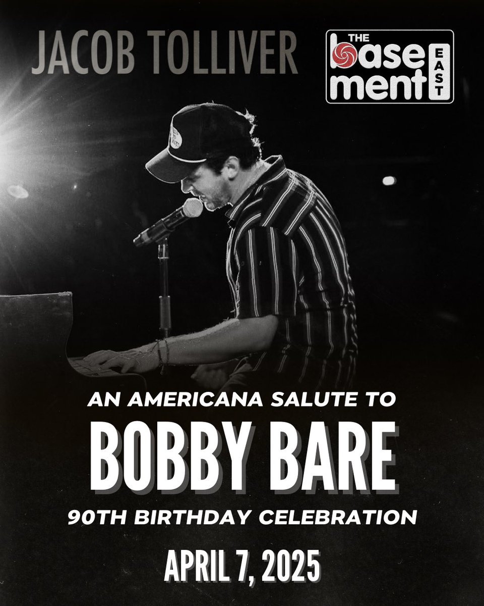 JacobTolliver's tweet photo. I can't wait to celebrate @MrBobbyBare's 90th birthday on Monday with a special guest performance at @BasementEast! I'll see you next week in Nashville, and it's truly an honor to perform alongside some amazing artists. #BobbyBare #AmericanaMusic #Nashville #JacobTolliver https://t.co/iA7L9UMGy1