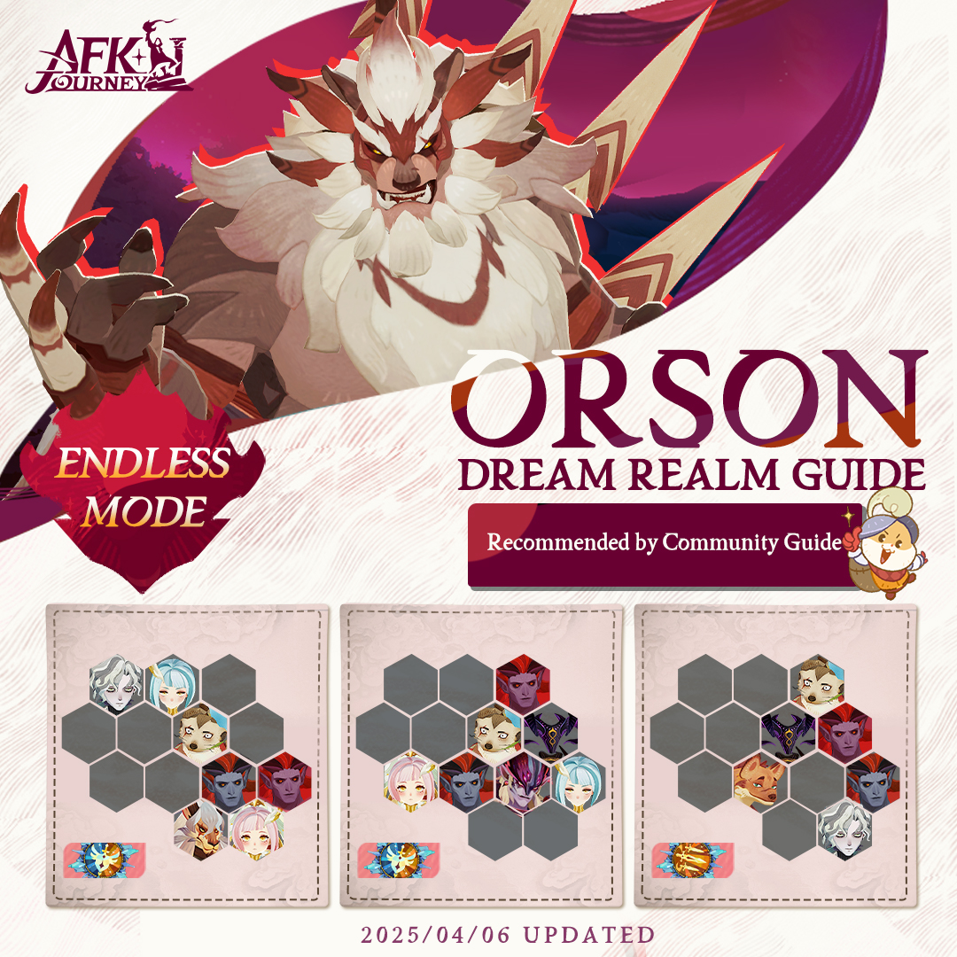AFK_Journey's tweet image. Ready to face Orson in Endless Mode?
Use this Community Guide-approved setup to gain the upper hand!
#AFKJourney #AFKJourneyGuide