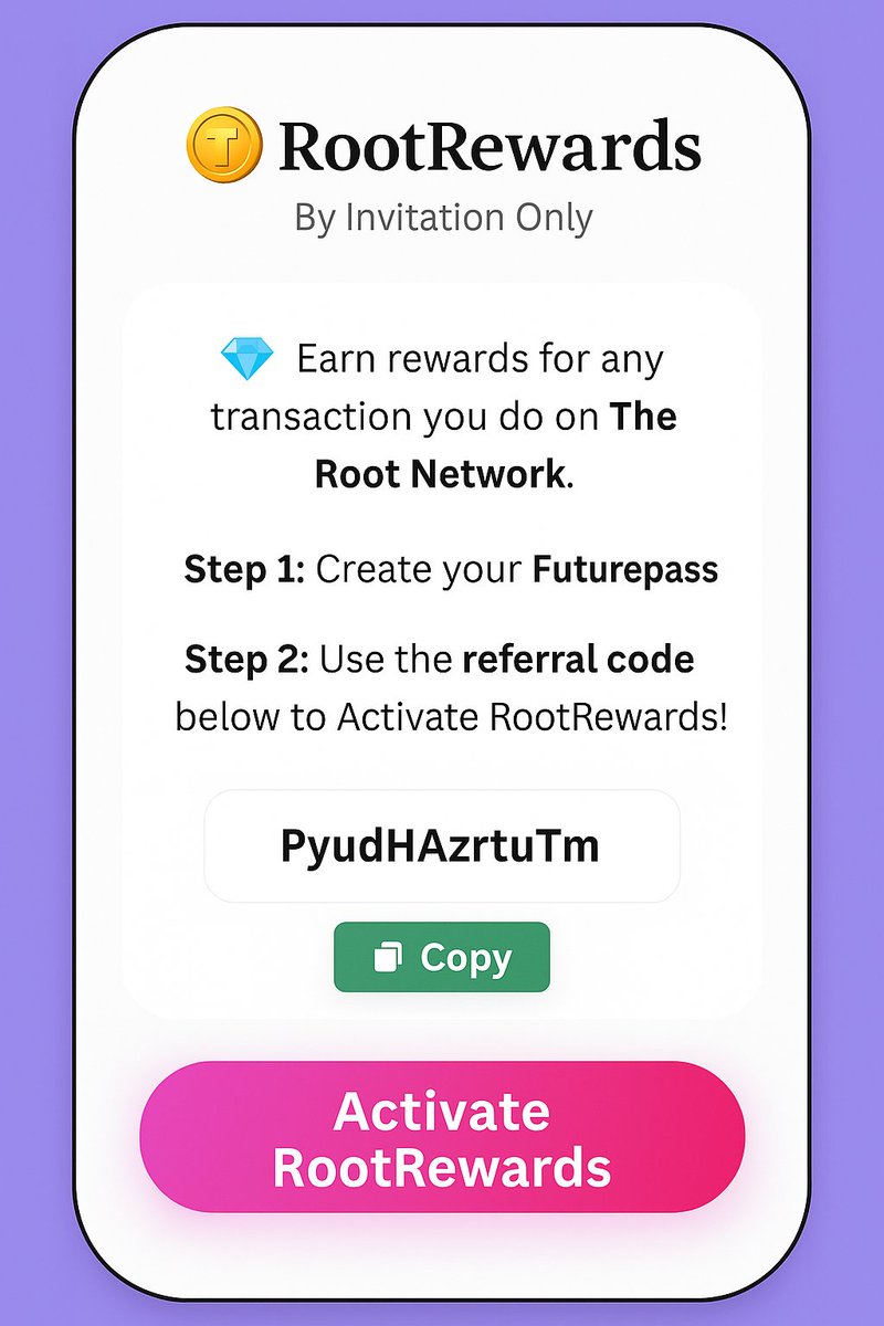 PathToPrestige's tweet photo. “Want free rewards on The Root Network?
Go to https://t.co/82wJksWEmP and scroll to RootRewards — I’ve made it super easy to join.”
@TheRootNetwork @futureverse @pathtoprest https://t.co/sS9IbFLepi