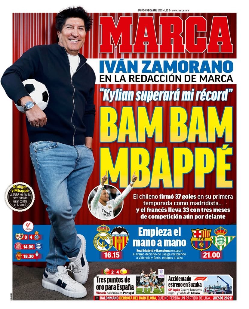 El gran <a href="/bambam9oficial/">Iván Zamorano</a> en la portada de Marca 🇪🇸⚽️ de este sábado 05 de abril